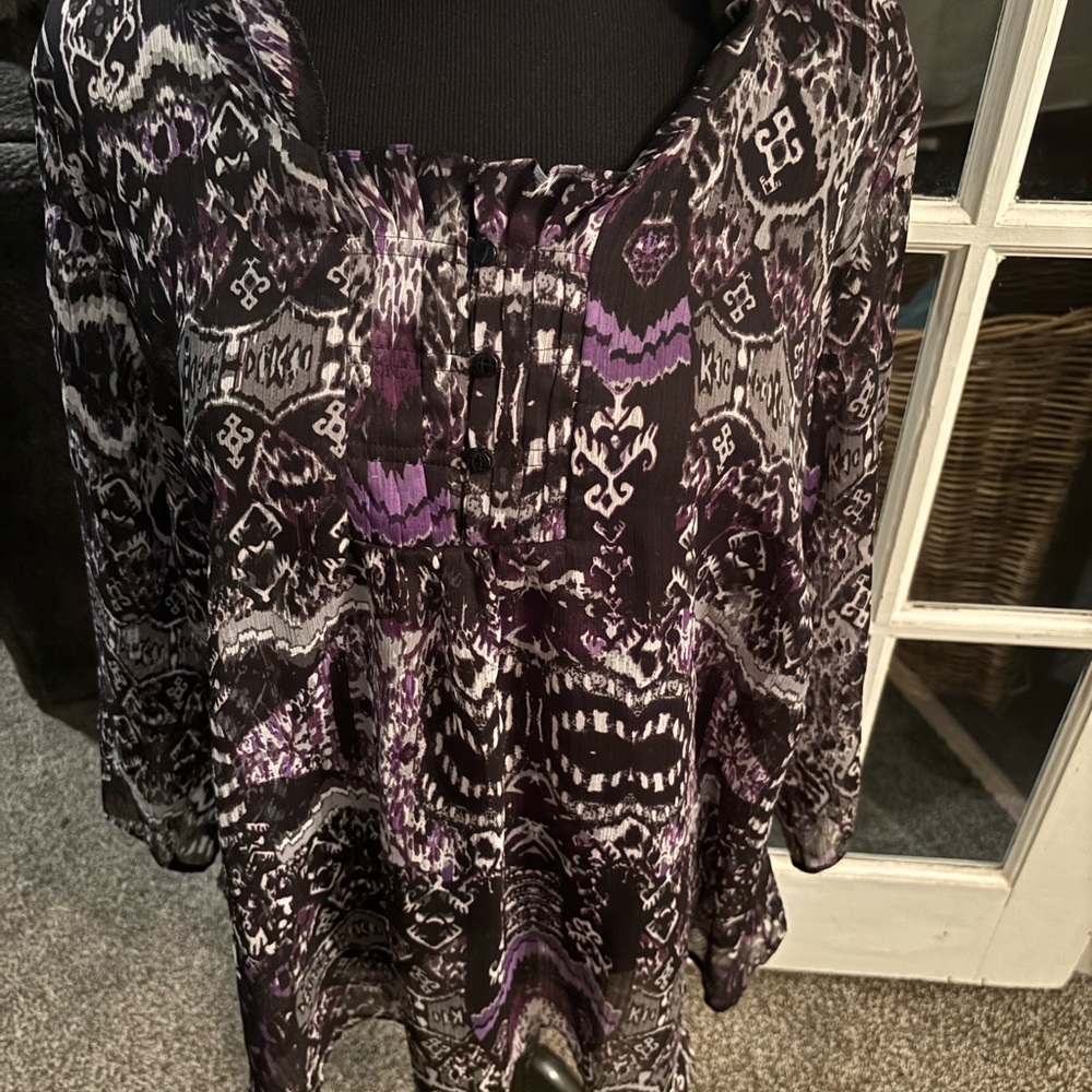 Fashion Bug Abstract Purple and Black Blouse